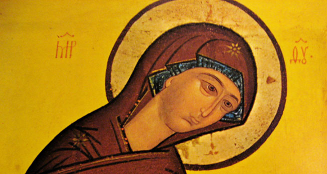 The Blessed Virgin Mary, painted on a tabernacle door in New York