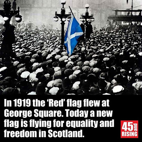 George Square Glasgow image used during the independence campaign showing Scotland's flag