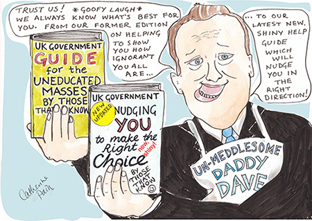David Cameron nudging public health campaigns onto the public - society matters illustration