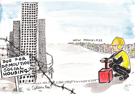 Demolition of a tower block (social housing) illustration