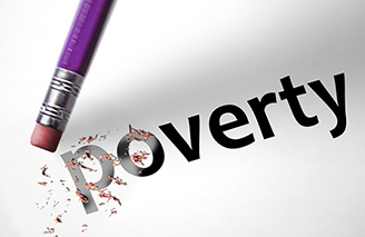 pencil eraser erasing out the word 'poverty'