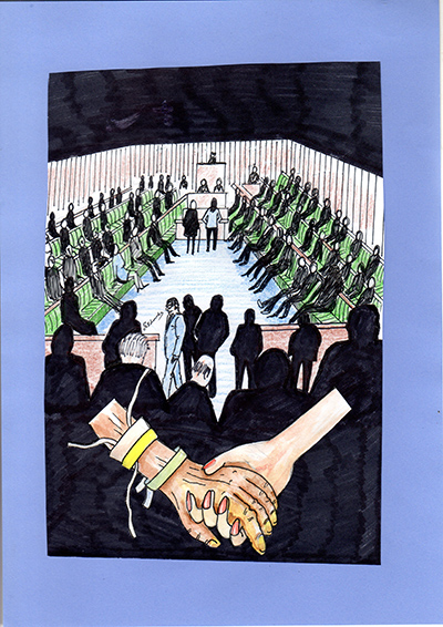 Assisted dying illustration showing paliament with a ill person's hand - society matters illustration