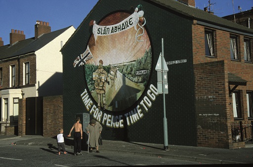 Republican mural marking the 25th year of the presence of British troops in Northern Ireland