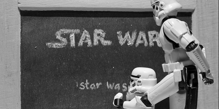Star Wars stormtrooper at chalkboard