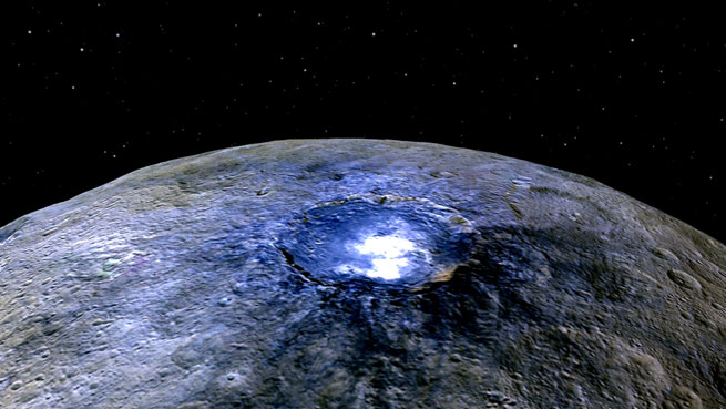 This representation of Ceres' Occator Crater in false colors shows differences in the surface composition.