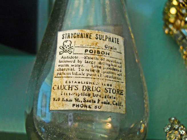 Strychnine sulphate in a poison bottle