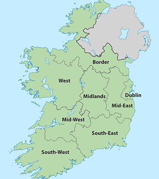 Pre-2014 map of NUTS III regional authorities in Ireland