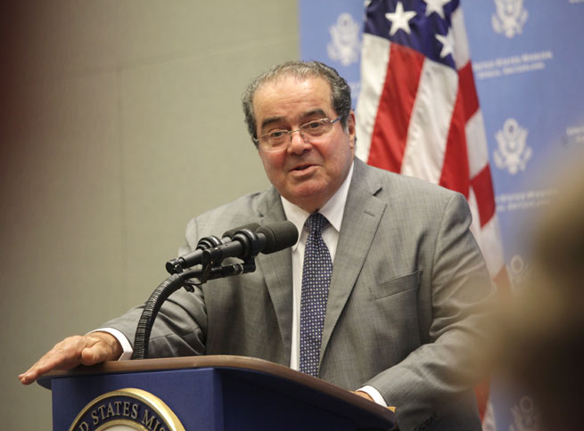 Justice Antonin Scalia Speaks with Staff at the U.S. Mission in Geneva