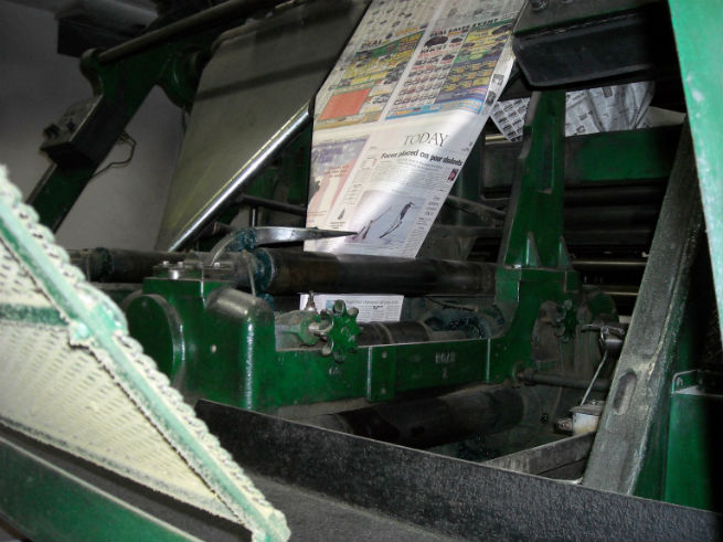 A newspaper print room