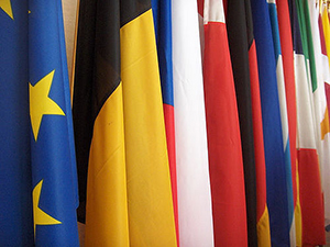 European flags lined up together to show colours