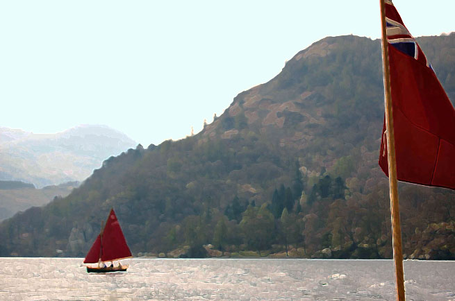 A boat on the water in the Lake District