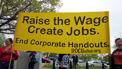 Protesters in Washington D.C. arguing for a higher minimum wage