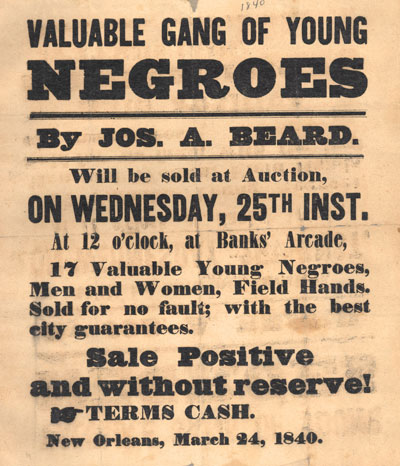 A bill of sale promoting a slave auction