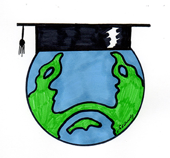 Globe and a bachelor's hat cartoon, society matters