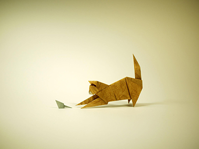 Origami kitten and mouse