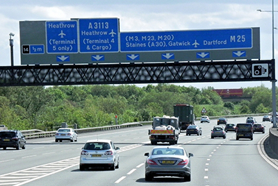 Airport signs on the M25
