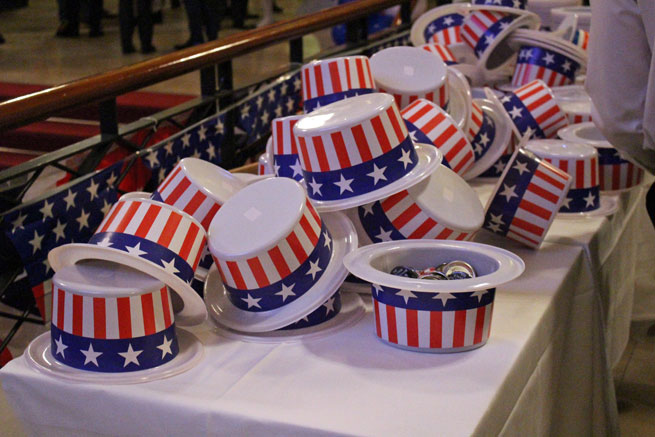Hats in the colours of the American flag
