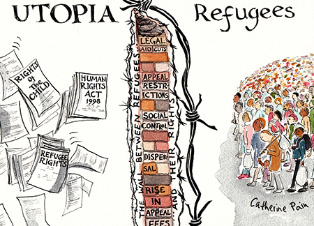 Refugees vs British law, cartoon, Society Matters