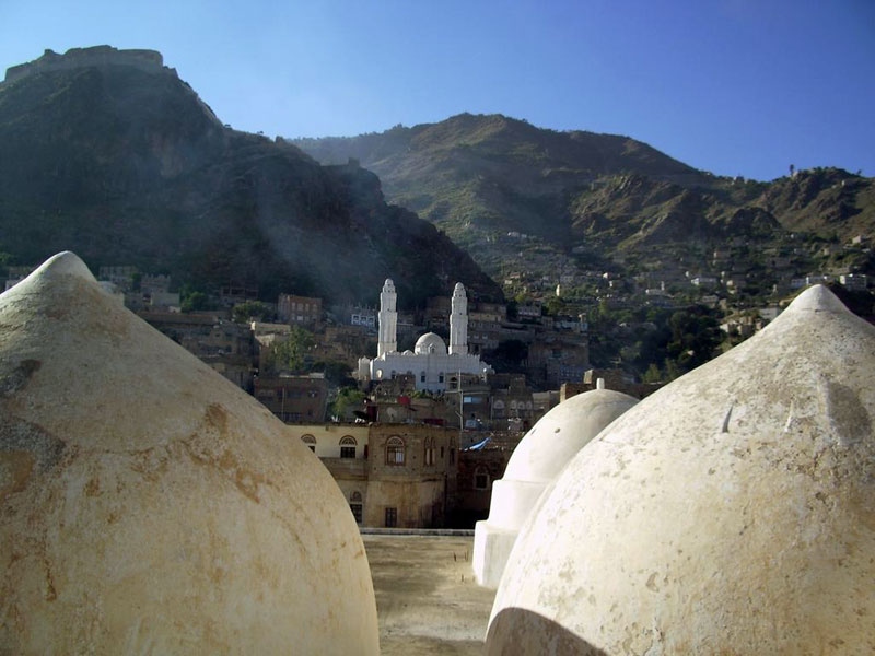 Al'Ashrafyia Mosque from the roof of Al'Mudhafar Mosque in Taizz Yemen