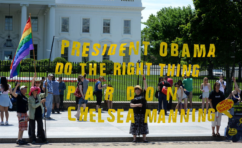 A protest calling for a pardon for Chelsea Manning