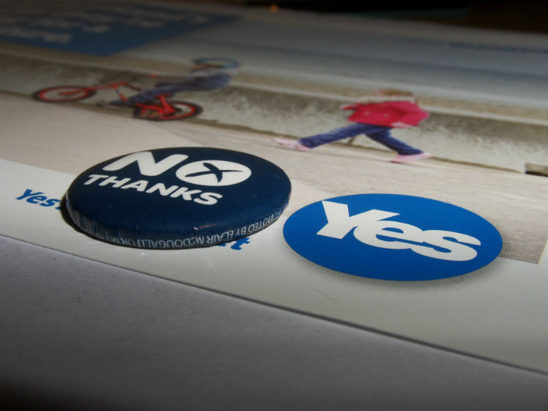 Yes and No promotional items from the 2014 Scottish Independence Referendum