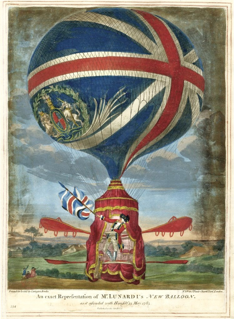 Vincent Lunardi’s elaborately decorated second balloon, which first took to the skies on 13th May 1785