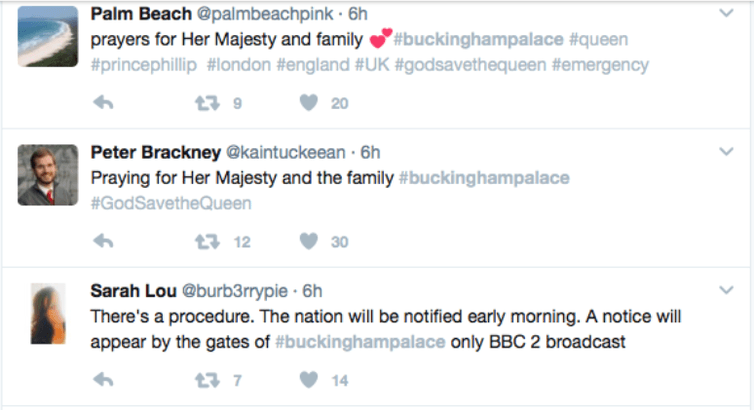 Messages on Twitter following the announcement of Philip's retirement