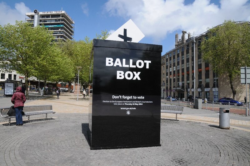 A giant ballot box placed in Bristol promoting participation in the 2014 European Elections