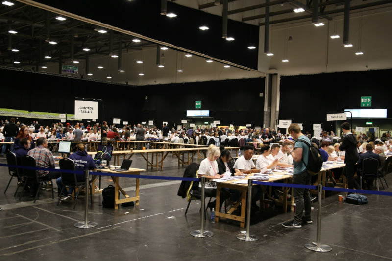 Votes are counted in Coventry on the night of the 2017 General Election