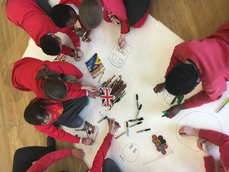Children interacting with New Union Flag project