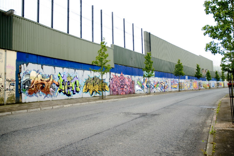 A 'peace wall' in Belfast, intended to separate communities