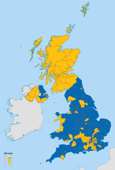 Map of the UK EU referendum results 