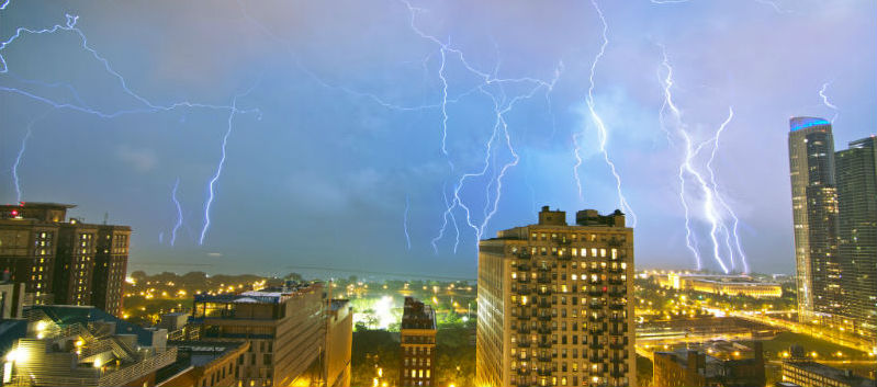Severe storms roll through the downtown Chicago area on 5/28/2013 - Chicago, IL.