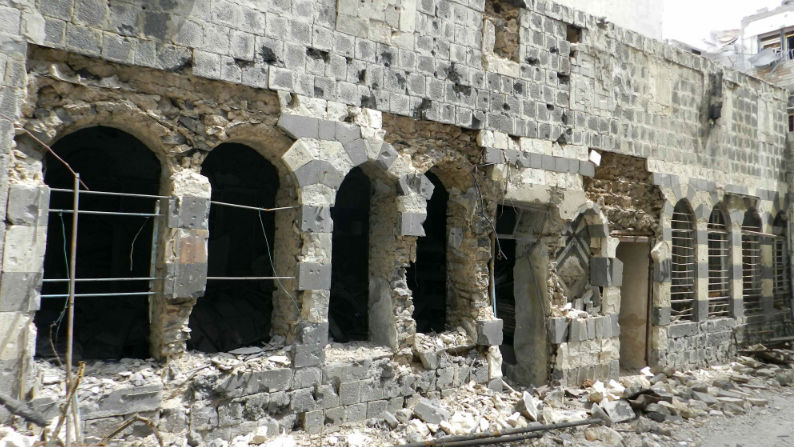 Destruction in the Bab Dreeb area of Homs, Syria, 2012
