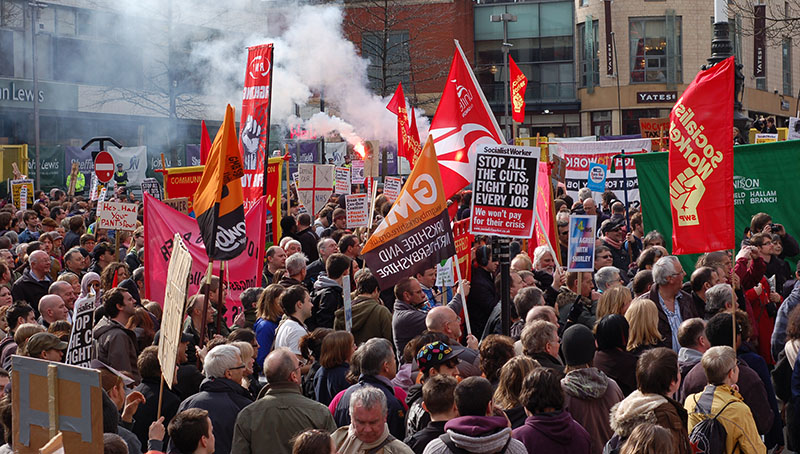 Protests in Barkers Pool, Sheffield, 12th March 2011.