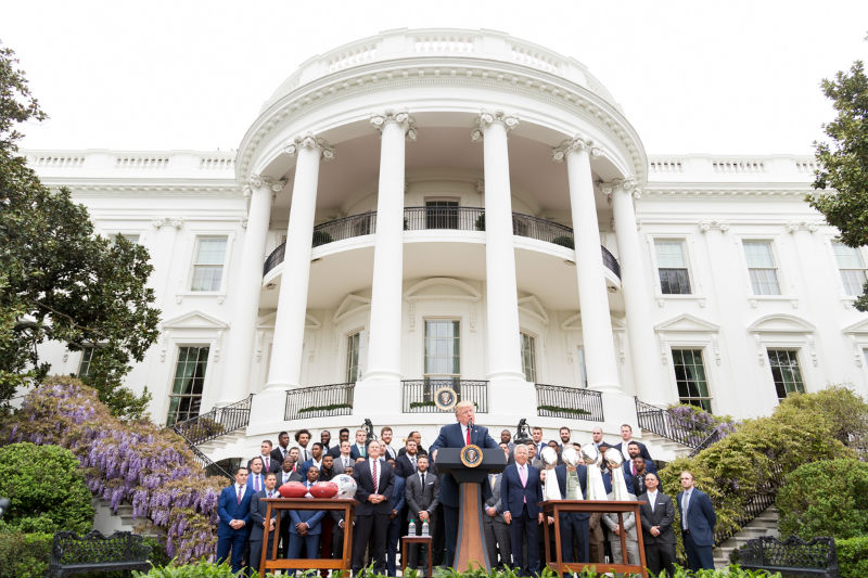 Donald Trump welcomes the New England Patriots to the White House