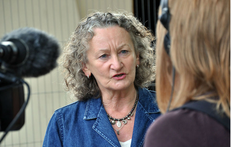Jenny Jones being interviewed in Norwich.