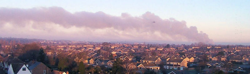 The aftermath of the Yarl's Wood fire, taken on the morning of 15th February 2002