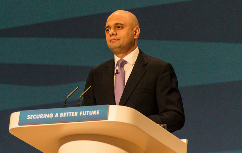 Sajid Javid giving speech at a Conservative conference
