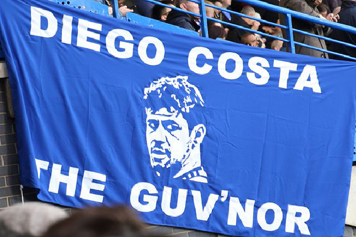 A banner reading 'Diego Costa the Guv'nor' with an image of Diego Costa. 