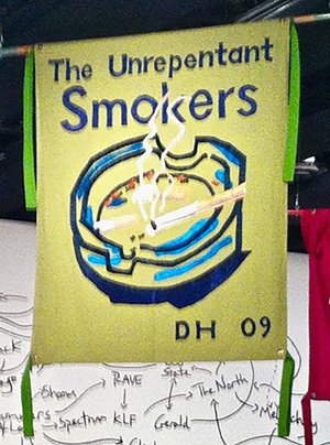 David Hockney's banner to support smokers rights, reading 'The Unrepentant Smokers'