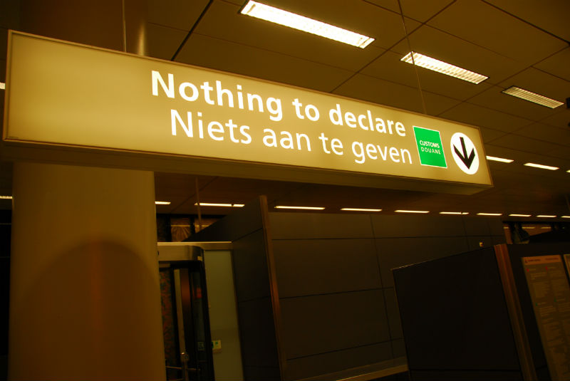 Nothing To Declare lane at Schiphol Airport, Amsterdam