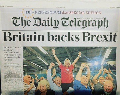 Britain backs Brexit Daily Telegraph front cover