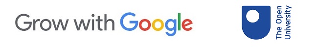 Logo for 'Grow with google', a learning initiative for people and businesses.