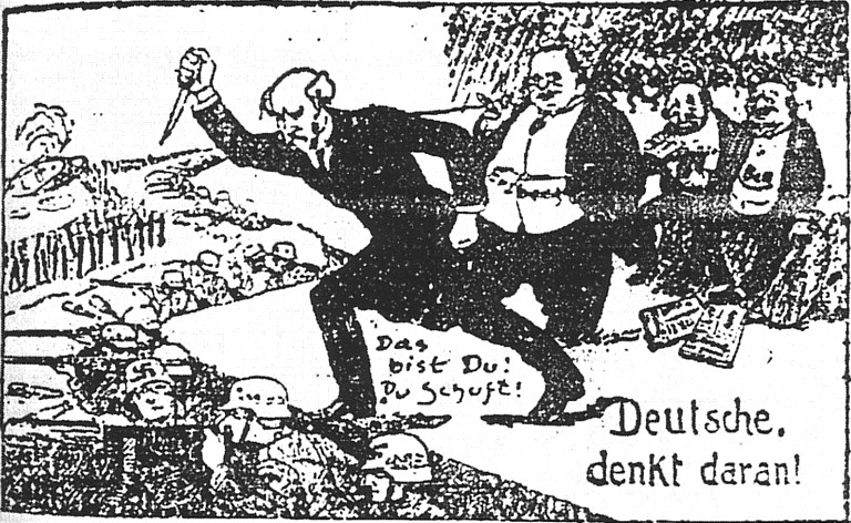 Cartoon of Erzberger caricature stabbing Germany in the back