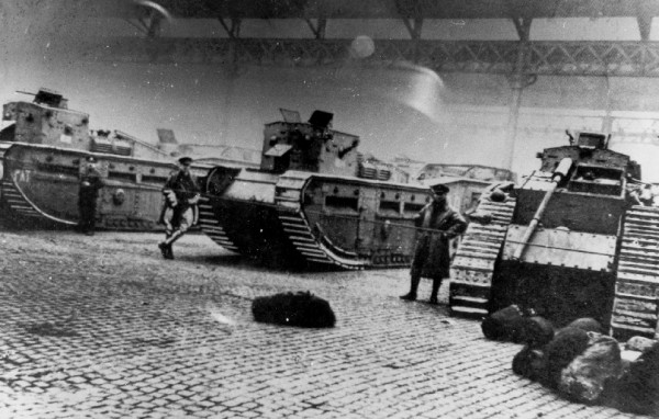 Tanks and soldiers billeted in the Saltmarket area of Glasgow in the weeks following the 1919 Battle of George Square on 31 January 1919.
