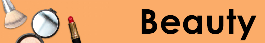 Banner of makeup on a pale orange background. The word 'Beauty' is embedded on the right.