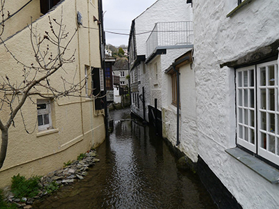 Photo of a flooded alleyway in Looe, Cornwall