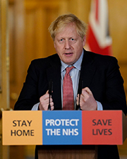 Boris Johnson talking at a Covid-19 press conference in March 2020