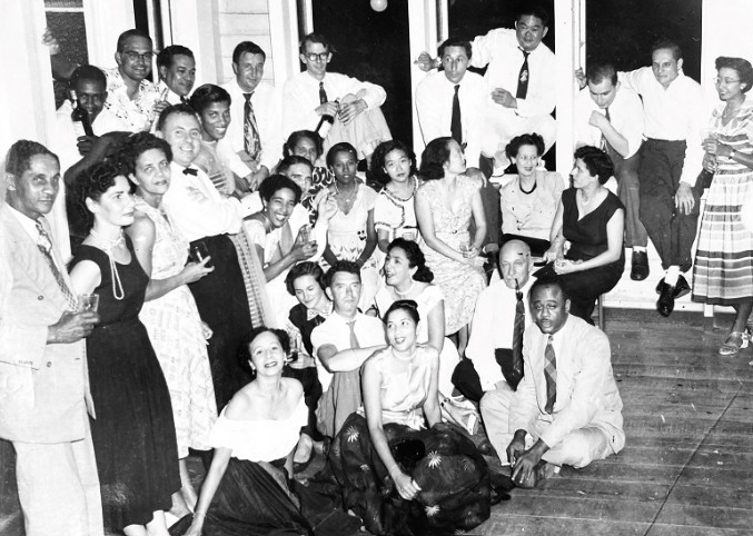 Georgetown, British Guiana, 1953. Members of staff from the Government Housing and Planning Department in the colonial civil service. Betty (far right) is wearing an elegant outfit of striped taffeta. The multi-ethnic staff reflects the diversity of British Guiana's ethnic and cultural mix.